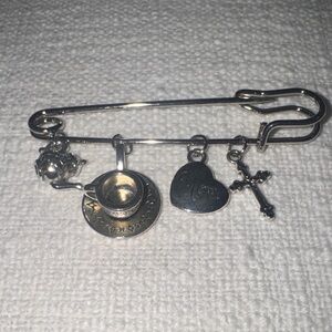 Silver Mom & Tea Cup Charm Pin Brooch